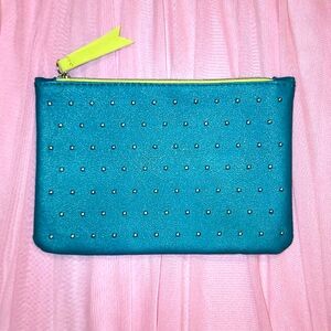 NEW Special Edition Ipsy studded makeup bag; teal w/neon yellow zipper & pull
